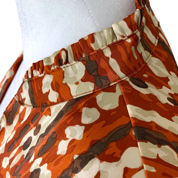 THML Women's Size MED Dress Rust Cream Brown Ruffle Bottom Puff Sleeve - Picture 8 of 14